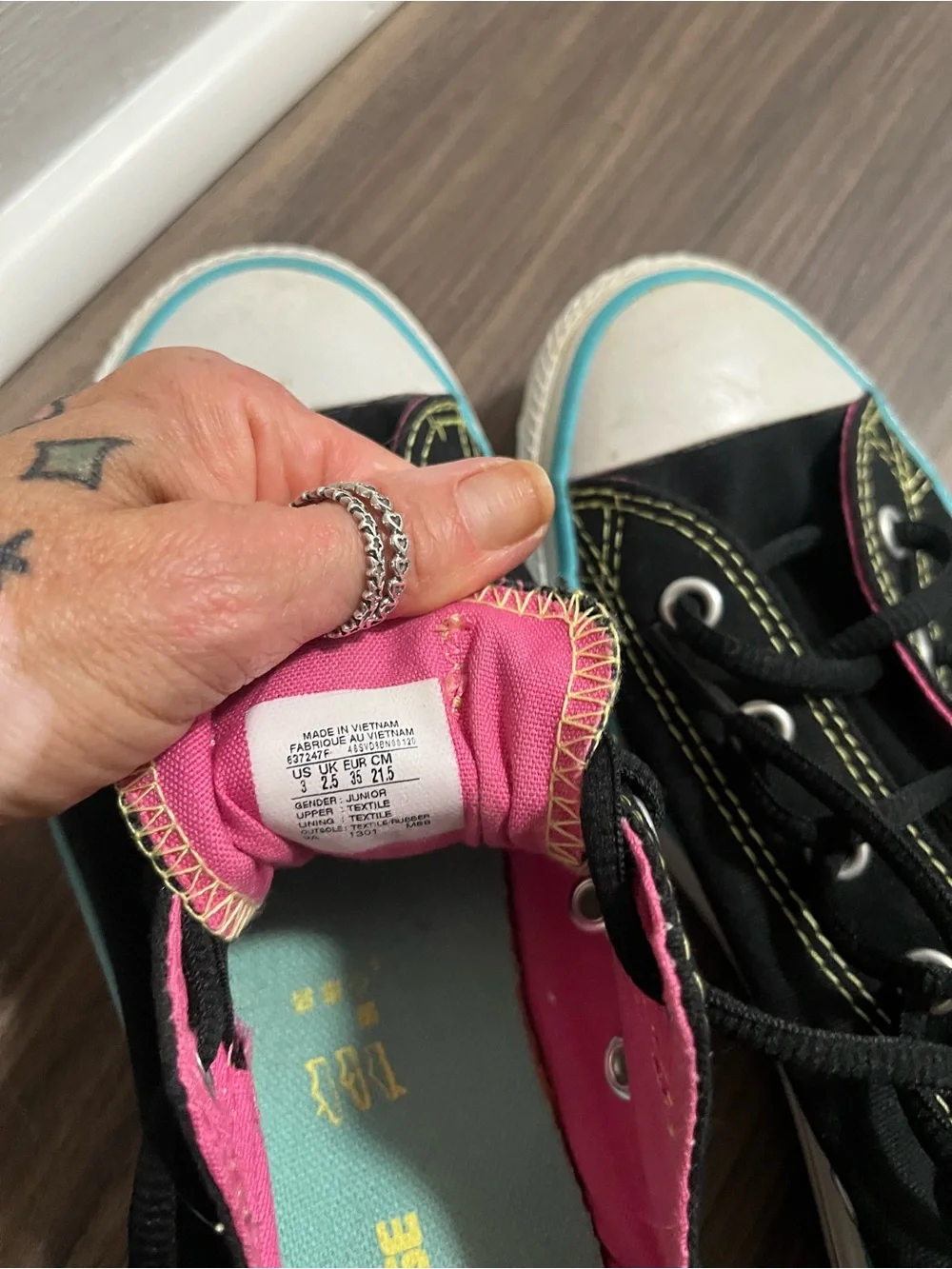Converse Kids Black Canvas Sneakers with Pink & Teal Trim